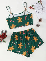 Christmas Clothes Cute Soft Gingerbread Print 2 Pieces Pajama Set Women's Sleepwear Crop Tops and Shorts Sets Loungewear