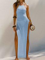 Sexy High Slit Crochet Knitted Tunic Beach Cover Up Long Dress Cover-ups Beach Dress Beach Wear Sarong Beachwear Female Women
