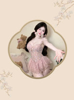 Sexy French Style Light Luxury Sexy With Chest Pads Pure Desire Floral Print Dress Backless Deep V Sleeveless Dress Elegant MO9K