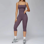 2 Pieces Yoga Set Women Sports Shirts Workout Top Fitness Suits Outdoor Gym Running Mid-length Pants Workout Clothes Tracksuits