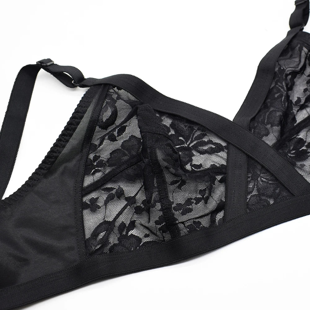 Plus Size Bralette Womens Bra Lace Wireless Perspective Minimizer Sexy Lingerie BH Tops Female Underwear Full Cup B C D E F