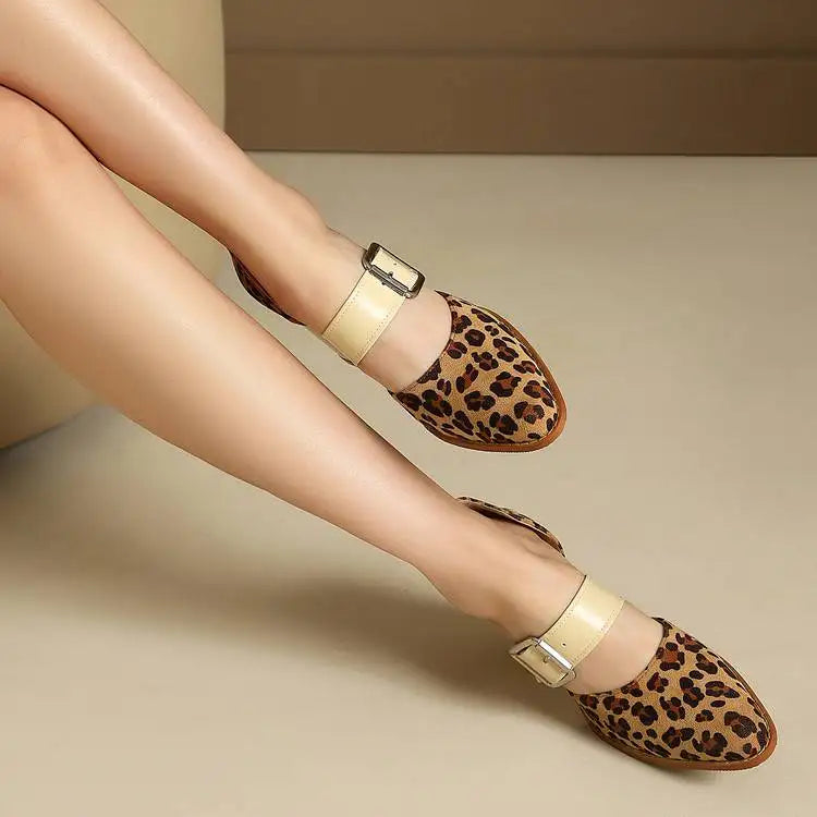 SpringAutumn New Model Fashion High Heels Nude Shoes Color Blocking Pointed Tip Buckle Leopard Print Sexy Party Women's Shoes