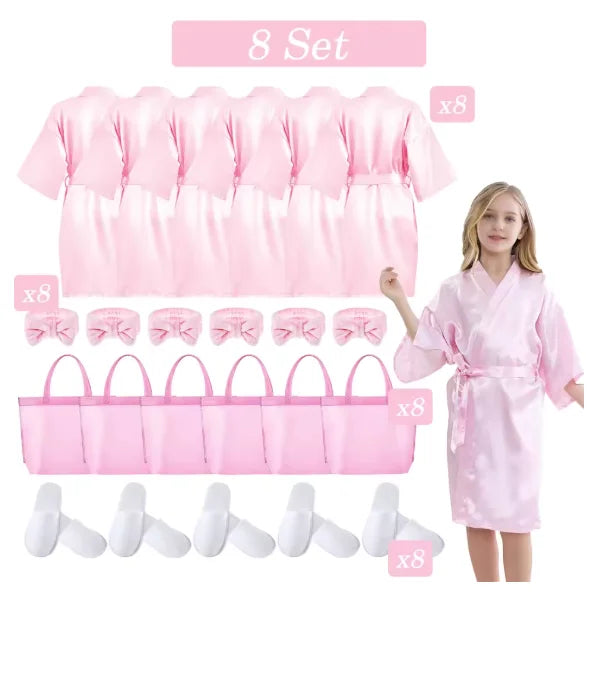 6-15 Set Muti Colors Spa Party Robe for Girls Kids Birthday Party Supplies Favors Spa Day Robes Gowns Sleepover Pyjama Party