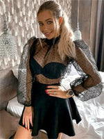 Fashion Women Polka Dot Mesh Blouse Puff Long Sleeve Loose Shirts Sexy Elegant Vintage See Through Cover-ups Tops Summer Fall