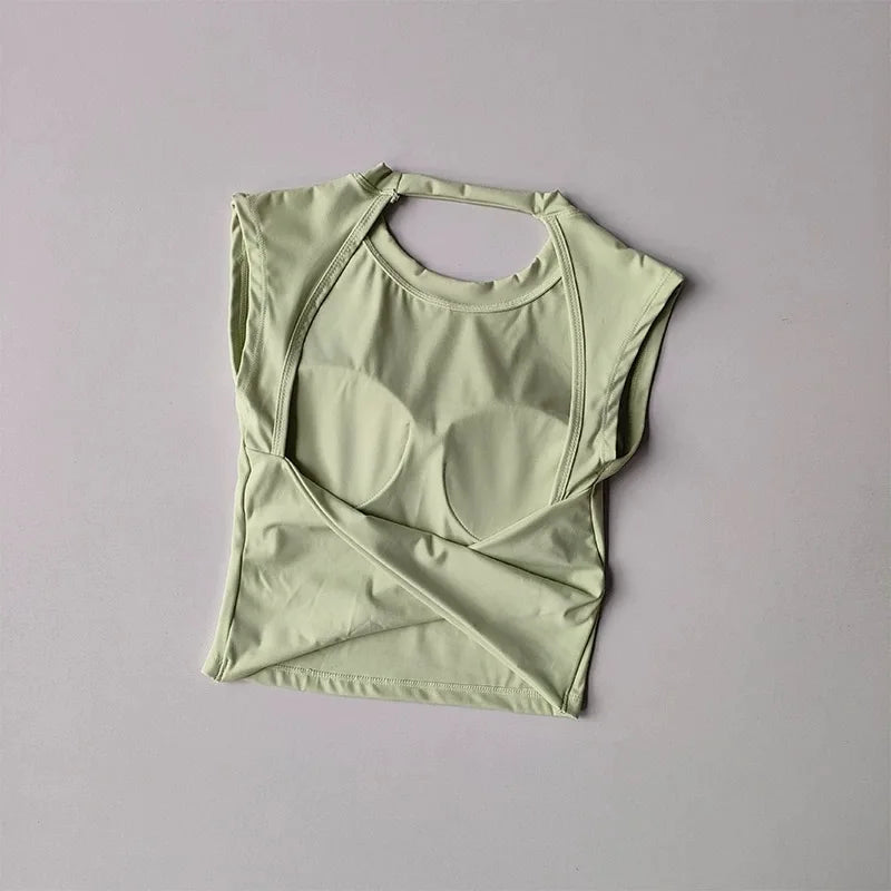 Sexy Short Backless Fixed Chest Pad Sports T-shirt Vest Women's Tight Fitting Quick Drying Slimming Yoga Suit Top Clothing