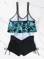 New Green Orange Ruffle Tankini Sets Swimwear High Waist Women Two Pieces Swimsuit Summer Drawstring Sporty Shorts Bathing Suits