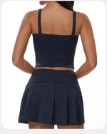 2 Piece Yoga Skirt Set Women Outdoor Neck Hanging Sports Vest High Waist Pleate A Line Skorts Fitness Suit Gym Workout Clothes