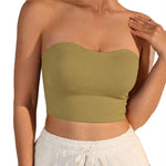 Women Strapless Bandeau Top Solid Color Sleeveless Cropped Tube Top Slim Fit Casual Bralette For Summer Invisible Wireless Bras
