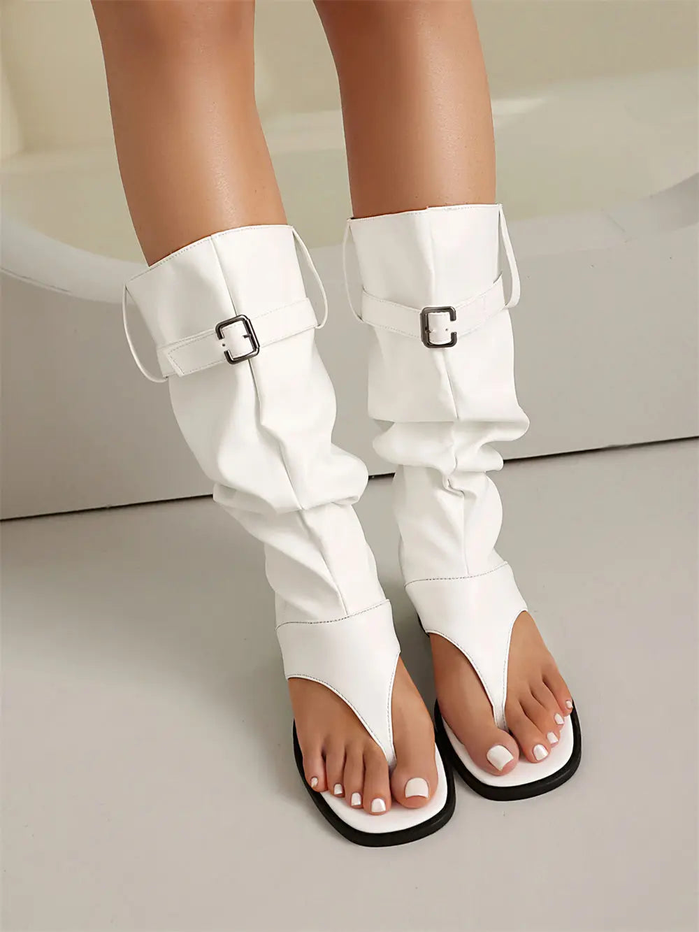 2025 Brand Plus Size 48 Trendy Denim Blue Gladiator Sandals Women Chic Black Chunky HeelsFashion Comfy Walk Summer Boot Shoes