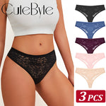 3Pcs/Set Women Sexy Lace Panties Lingerie Floral Sexy Low Waist Deep Color Thongs Ladies Underwear Fashion Soft Underpants S-XL