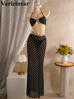 Polka Dots With Skirt Halter Shell Bikini Women Swimwear Female Swimsuit Three-Pieces Bikini Set Bather Bathing Suit Swim V8313