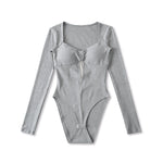 Pure Desire Sexy Padded Solid Color Slim Hollow Long Sleeve Bodysuits Base Shirt For Woman Casual Fashion Style Bodysuits MO2T