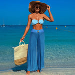 Sexy Bandeau Bikini Set 2025 Women Khaki Patchwork Front Metal High Waist Mesh Panties 3 Piece Swimsuit Bathing Suit Swimwear