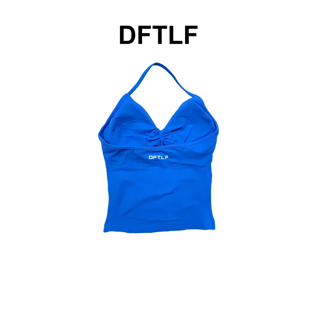 DFTLFNew Women Seamless V-neck Sports Vest Breathable Sleeveless Yoga Top Detachable Padding Slim Fit Gym Running Workout Athlet