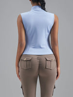 Women Zipper Yoga Shirts Solid Stand Up Collar Elastic Slim Fit Sports Jacket Breathable Sleeveless Sunscreen Workout Clothes