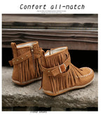 Vintage Women Boots Suede Ankle Boots Fringe Women Shoes Winter Boots Women Side Zipper Casual Shoes Ladies Snow Boot