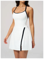Naked Women's Tennis Dresses for Women Breathable Back Hollowed Out Sleeveless Mini Dress Built in Shorts Tight Sports Skirt