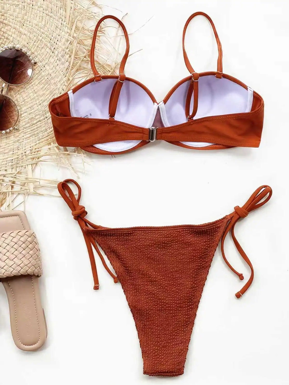Bikini Sexy Women Push Up Swimwear Swimsuit Brown Patchwork Pleated Knotted Bikinis Set Bathing Suit Beach Bikini Female 2026