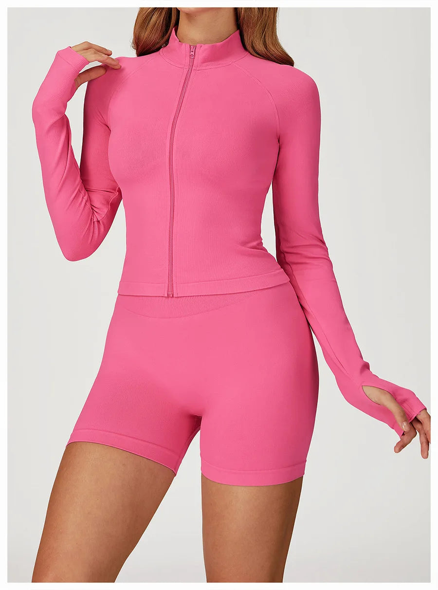 2PCS Yoga Suit Sports Set Women Gym Set Woman Tracksuit Running Workout Long Sleeve Sports Shirt Shorts and bra set Sport Outfit