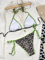 2026 New Sexy Bikini Leopard Block Color Triangle Halter Swimwear Swimsuit Women Bikinis Set Bathing Suit Beach Bikini Female