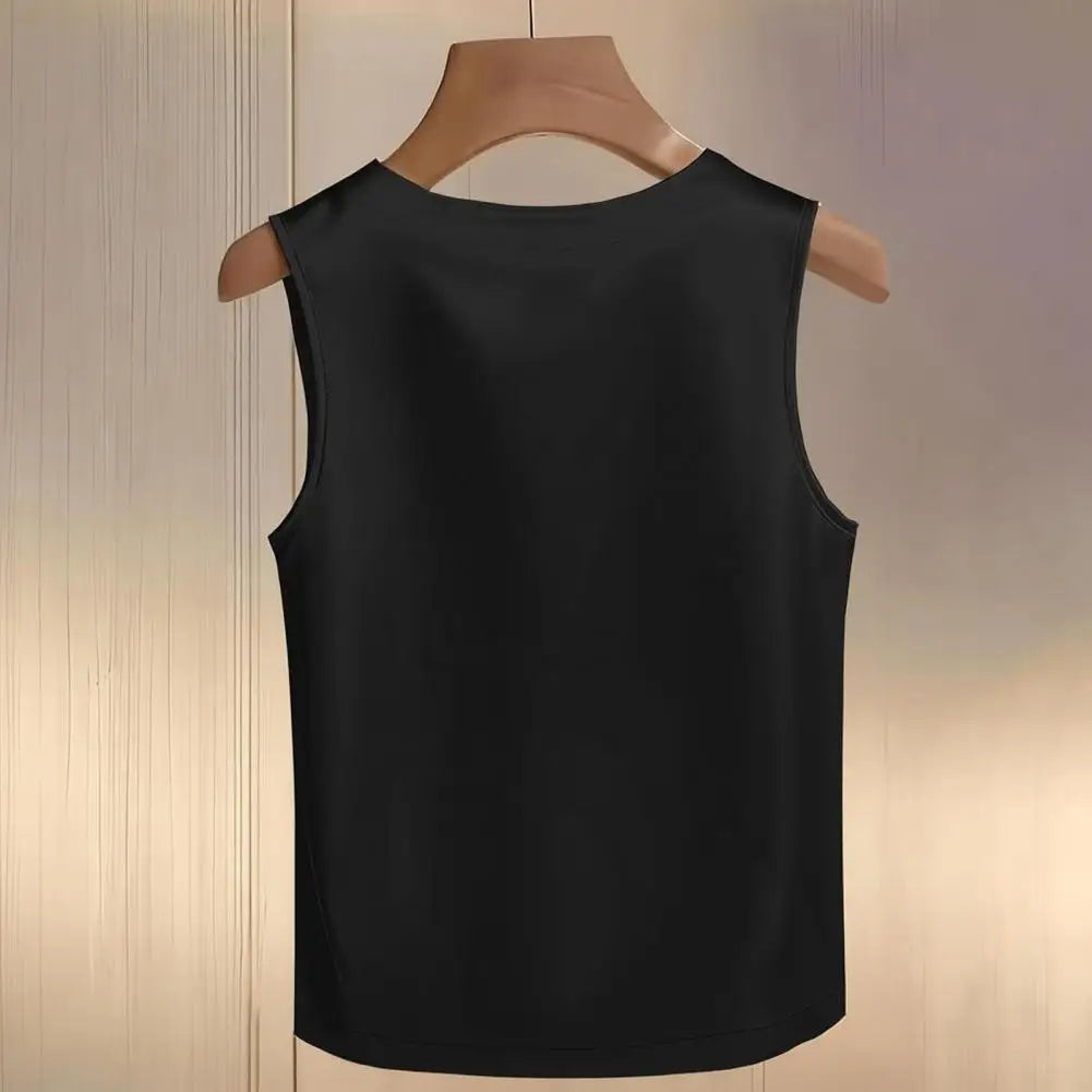 Women Vest Silky Satin Sleeveless Tops With Faux Pearls Collar Loose Fit Summer Tops Formal Semi-Formal Wear Women Blouse