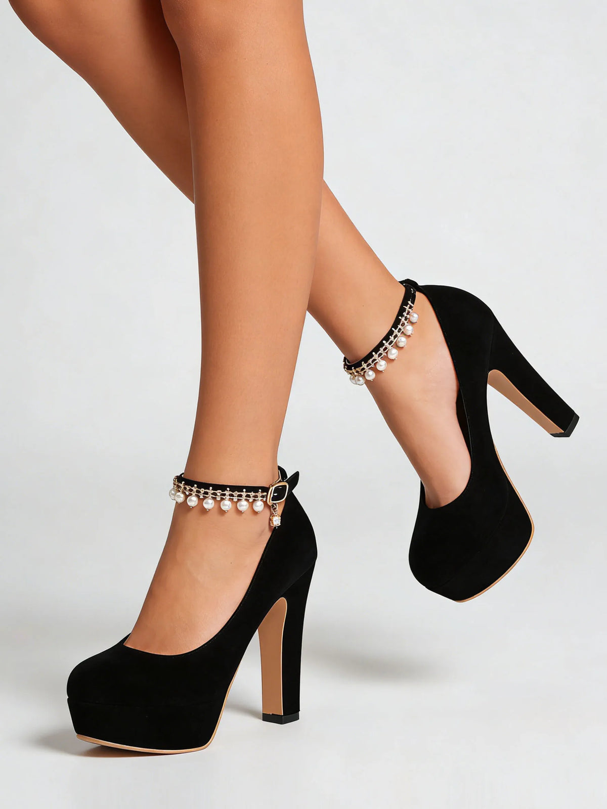2026 Big Size 33-43 Classic Black Office Lady Beading Ankle Strap Platform Pumps Elegant Red 12cm Party High Heels Shoes Women