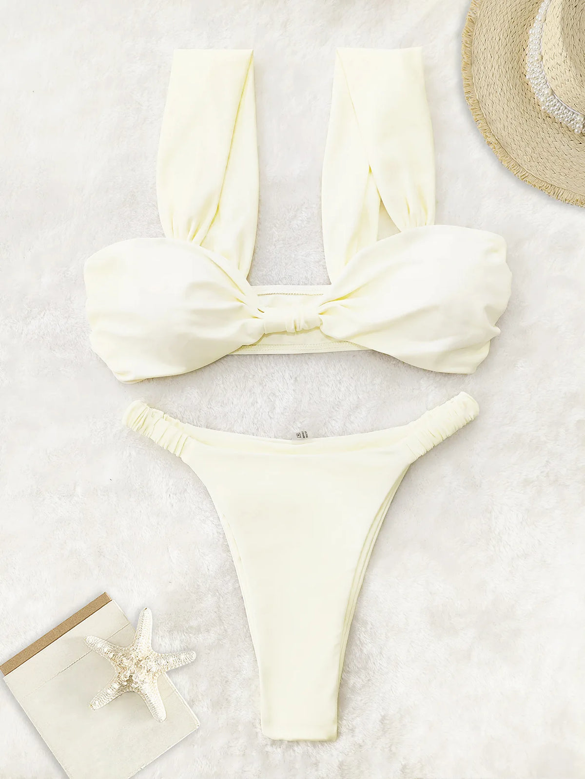 2026 Swimwear Women Halter Low Cut Bikini Set Solid Pleated Split Swimsuit Sexy Thongs Summer New Holiday Bathing Suit