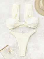 2026 Swimwear Women Halter Low Cut Bikini Set Solid Pleated Split Swimsuit Sexy Thongs Summer New Holiday Bathing Suit