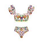 2024 Women Swimwear 2PC Cover-up Swimsuit Ruffle Solid Printed Deep V One-piece Monokini Kimono Bikini Suit Summer Beachwear