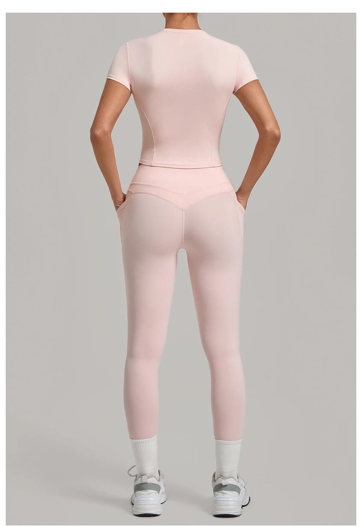 Women Tracksuit Yoga Sets Short Sleeve Slim Sports T Shirts Workout Clothes Outdoor Tight High Waist Pocket Pants Fitness Suits