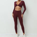 1/2Pcs Pad Long Sleeve Crop Tops Women Gym Yoga Set Sport Gym Scrunch V Back Fitness Leggings Workout Pant Active Suits