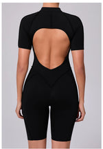 Summer Zipper Workout Jumpsuit Sports Overalls Women Running Fitness Short Sleeve Yoga Bodysuit