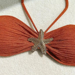 Sexy Metal Starfish Bikinis Set Women Brown Bandeau Push Up Mesh Skirt 3 Piece Swimsuit 2025 Beach Bathing Suit Holiday Swimwear