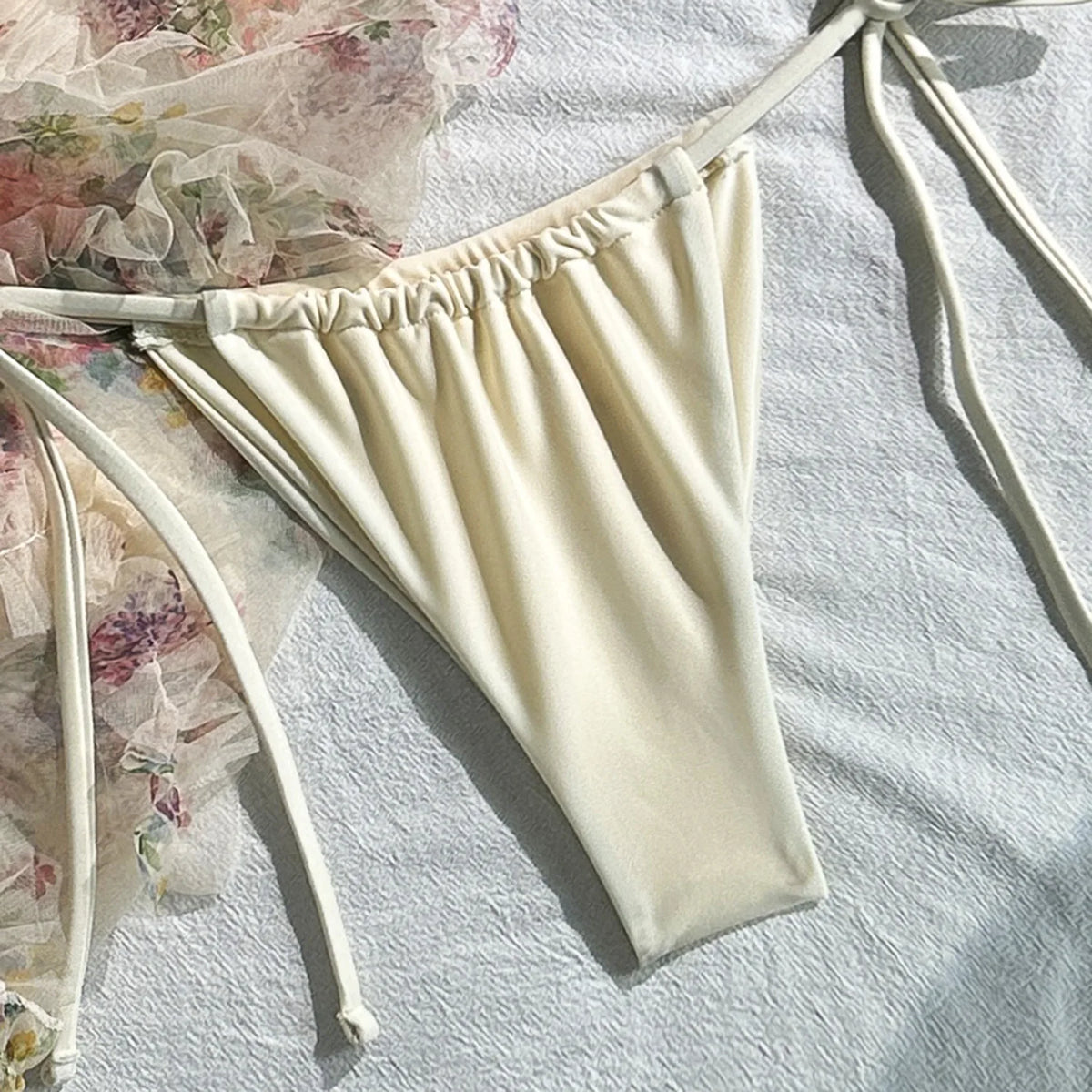 Vintage Mesh Floral Print Cover Up 3 Piece Bikinis Sets 2026 Women Ruffles Push Up Thong Swimsuit Beach Bathing Suit Swimwear