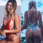 2025 Deep V Neck Thong Swimwear Women One Piece Swimsuit Female Trikini High Cut Monokini Backless Bathing Suit Swim Bodysuit
