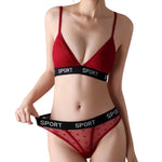Women Lace Bra And Panties Set Sheer Polka Dot Lingerie Non-wire Bralette Sexy Low Rise Thongs Letter Band Mesh Underwear Set