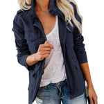 Women Jacket Long Sleeve Lapel Women Jackets Solid Color Coat Outerwear with Multiple Pockets