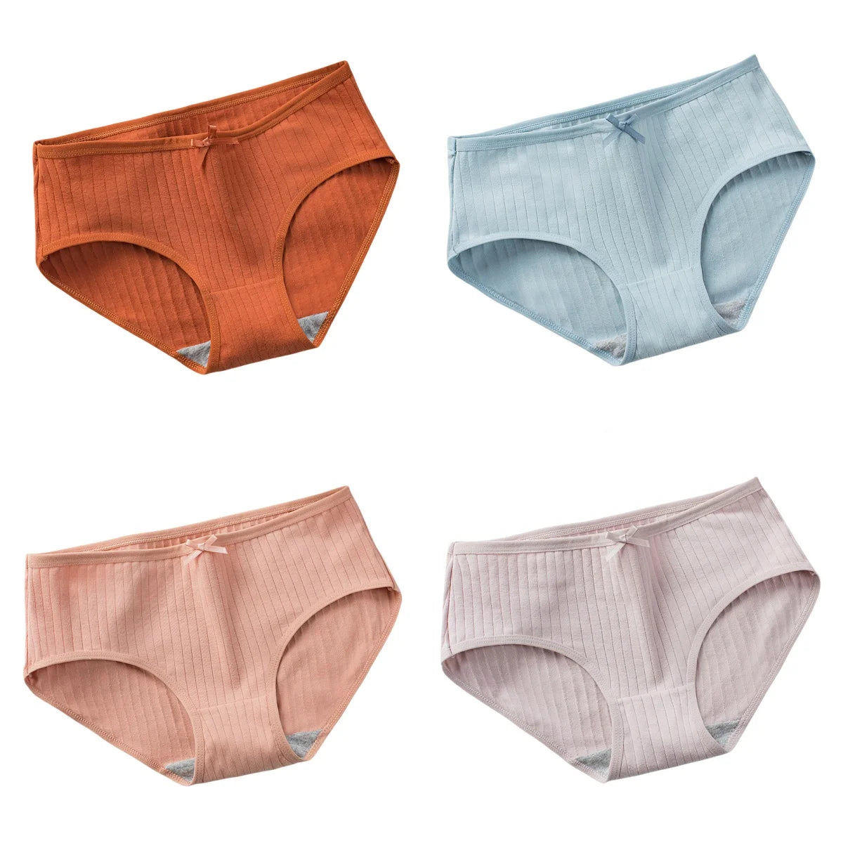 4Pcs/Set Women Cotton Panties Low Waist Briefs Breathable Comfort Underwear Sexy Lingerie Solid Color Underpants Intimates M-XL