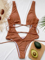 Deep V Neck Wrap Around High Cut Women Swimwear One Piece Swimsuit Female Monikini Tummy Cut Out Bathing Suit Swim Beach Wear