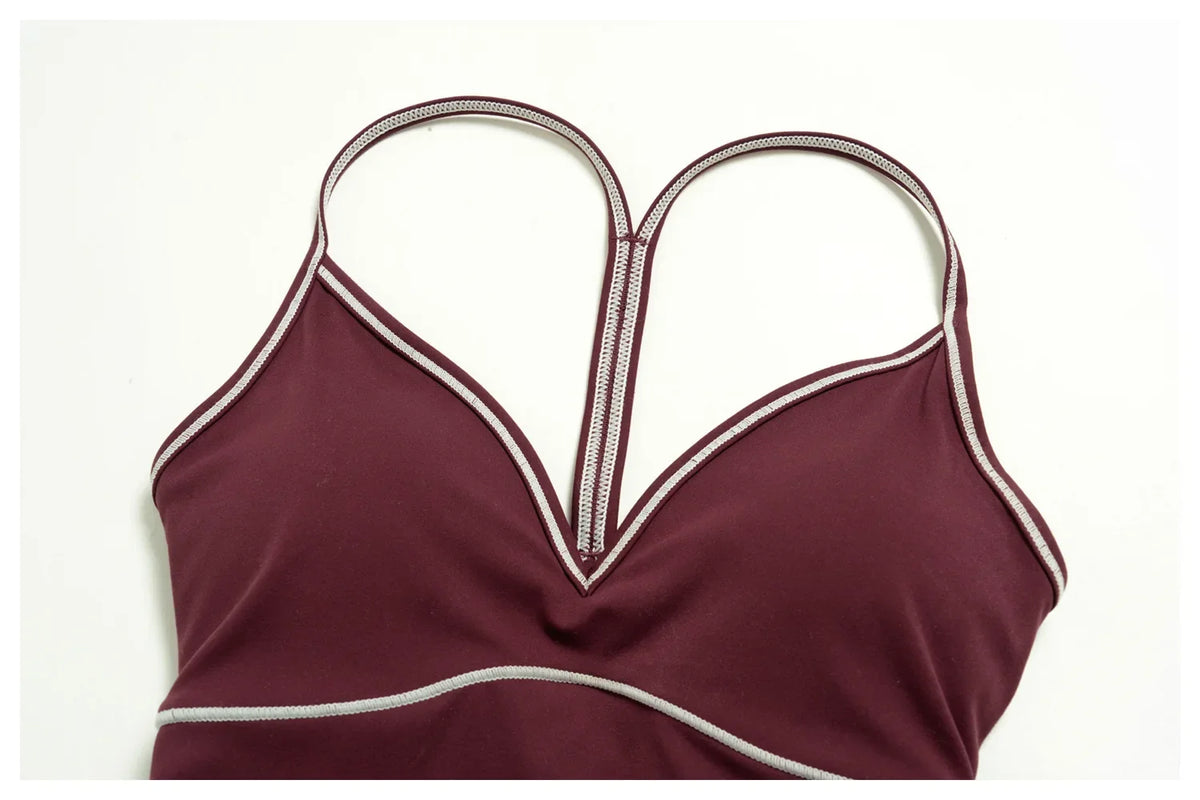 Summer Back I Shaped Sports Bra Sexy Deep V Neck Contrast Color Slimming Yoga Tank Top Outdoor Workout Fitness Gym Running Vest