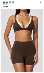 Women 2PCS Yoga Suit Double Strap Shockproof Sports Bra High Waist Tigh Short Fitness Suit Gym Running Leggings Tracksuits