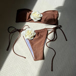 14 Colors 3D Flowers Bandeau High Cut Bikini Female Swimsuit Women Swimwear Two-Pieces Bikini Set Bather Bathing Suit Swim V5265
