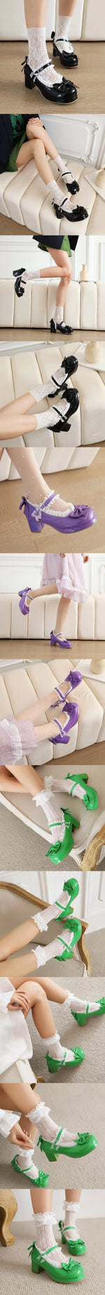 2025 Plus Size 30-48 Women's Candy Colors Mary Janes Pumps Bow Tie Ruffles Black Pink Platform Sweet Block Heels Lolita Shoes