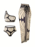 S - XXL Printed Sarong Female Swimsuit High Waist Bikini Women Swimwear Three-pieces Bikini set Bather Bathing Suit Swim V8212