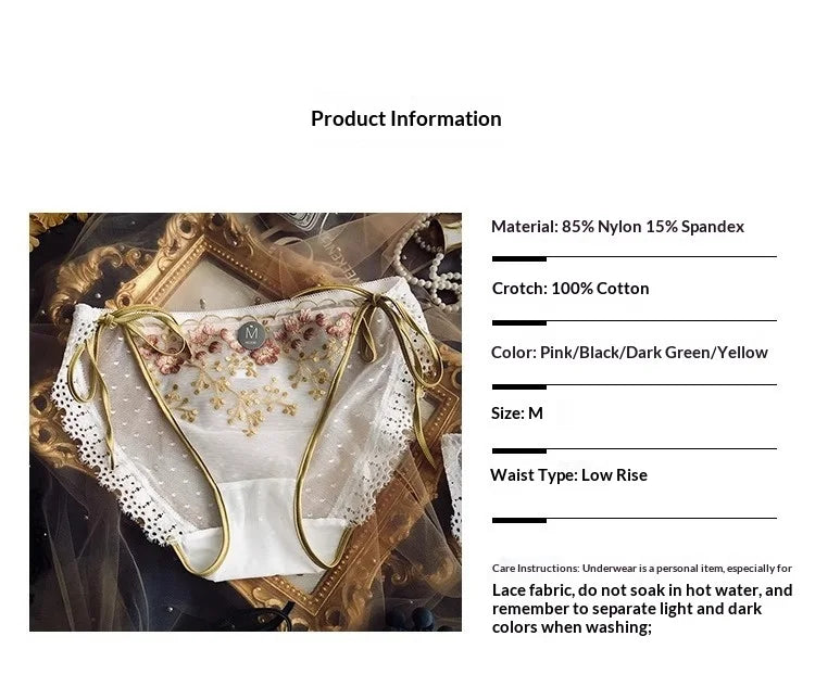 Lace-up Briefs Transparent Lace Panties Women Lingerie Sexy Underwear Low Waist Ropa Mujer Floral Embroidery Lenceria Femenina