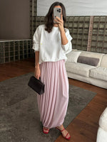 FDYOUI Elegant Solid Color Pleated Skirts for Women 2026 Chic High Slit Long Skirt High Street Office Lady Vacation Party Dress