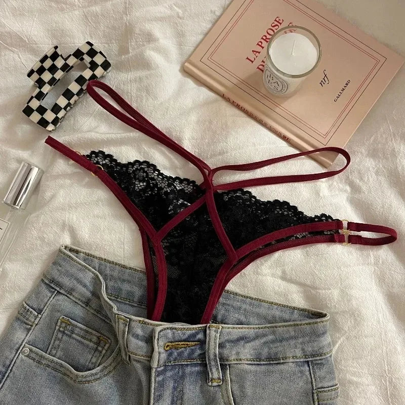 French Lace G Strings Low Waist Seamless Panties with Sheer Mesh Panels for A Sensual Fit