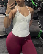Longline Gym Top Women Clothes Sports Shirts Yoga Crop Top Vest Sports Bra Padded Halter Fitness Backless Workout Tank Top Woman