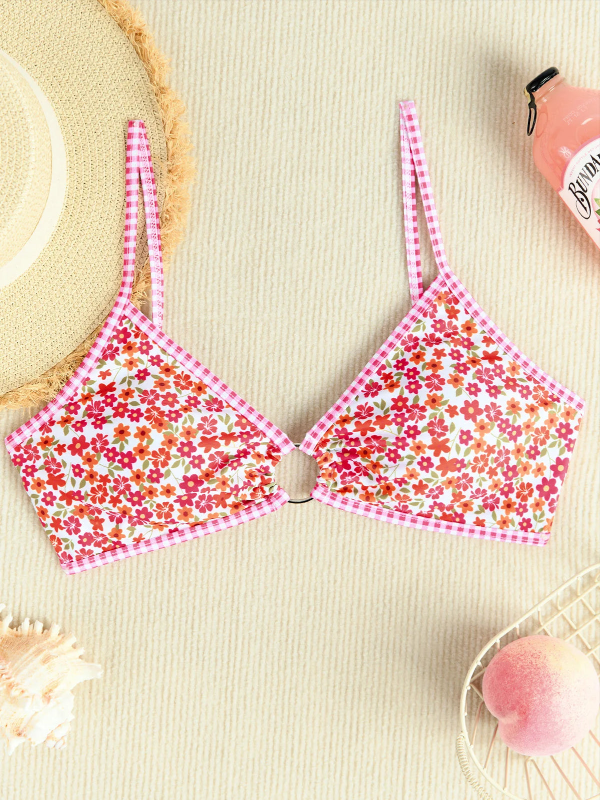 Rose Red Flower Print Bikini Set Women 2026 Summer New High Waist 2 Piece Swimsuit V-neck Bra Push Suspender Backless Swimwear