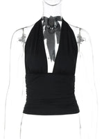 FDYOUI Sexy Deep V-neck Bandage Solid Crop Tops Women's 2026 Summer Halter Off Shoulder Sleeveless T-shirt Vacation Corset Top
